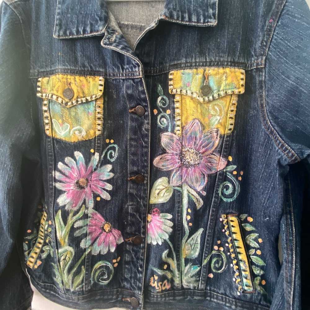 Bright & happy DENIM jacket - OOAK - hand-painted